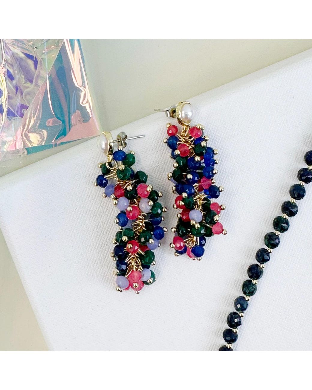 Farra Green Gemstones Pin Earrings