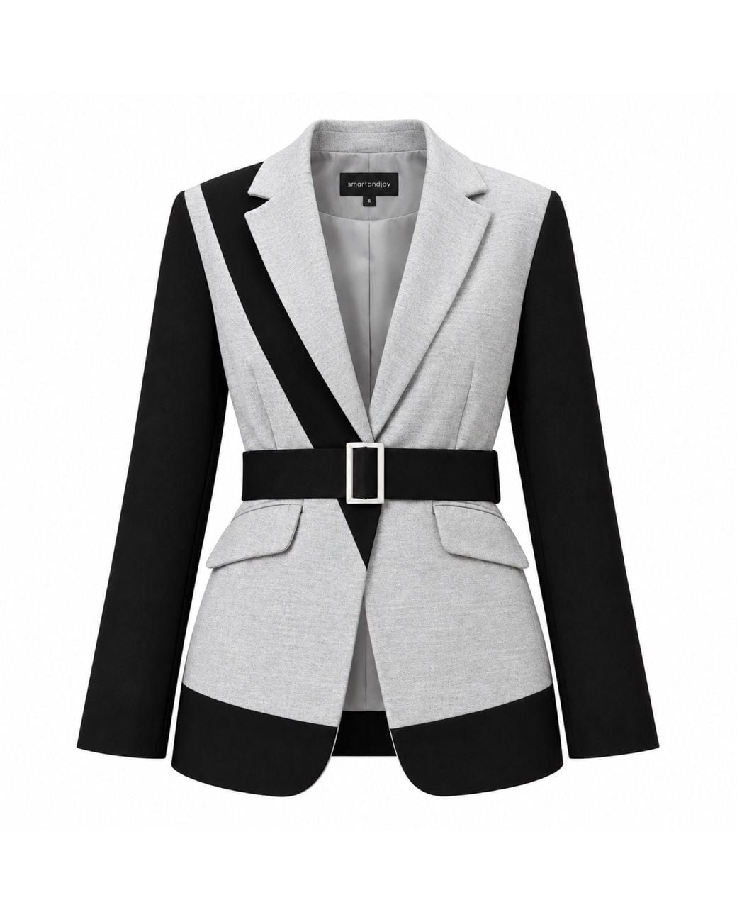 Smart and Joy Black A Two-Tone And Blazer With A Belt