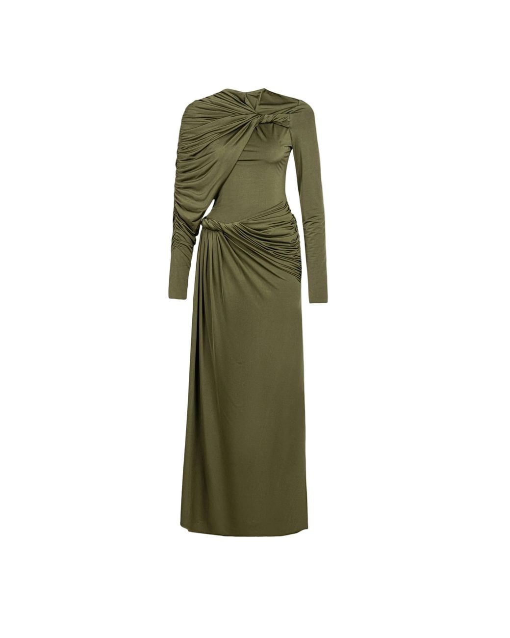 Nocturne Green Neutrals Draped Long Sleeve Maxi Dress