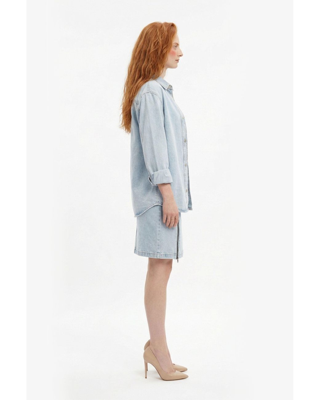 Gov Denim Blue Denim Pencil Skirt With Front Slit