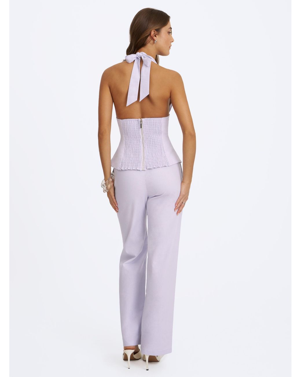 Miss Circle New York White Laureen Linen Straight Pants