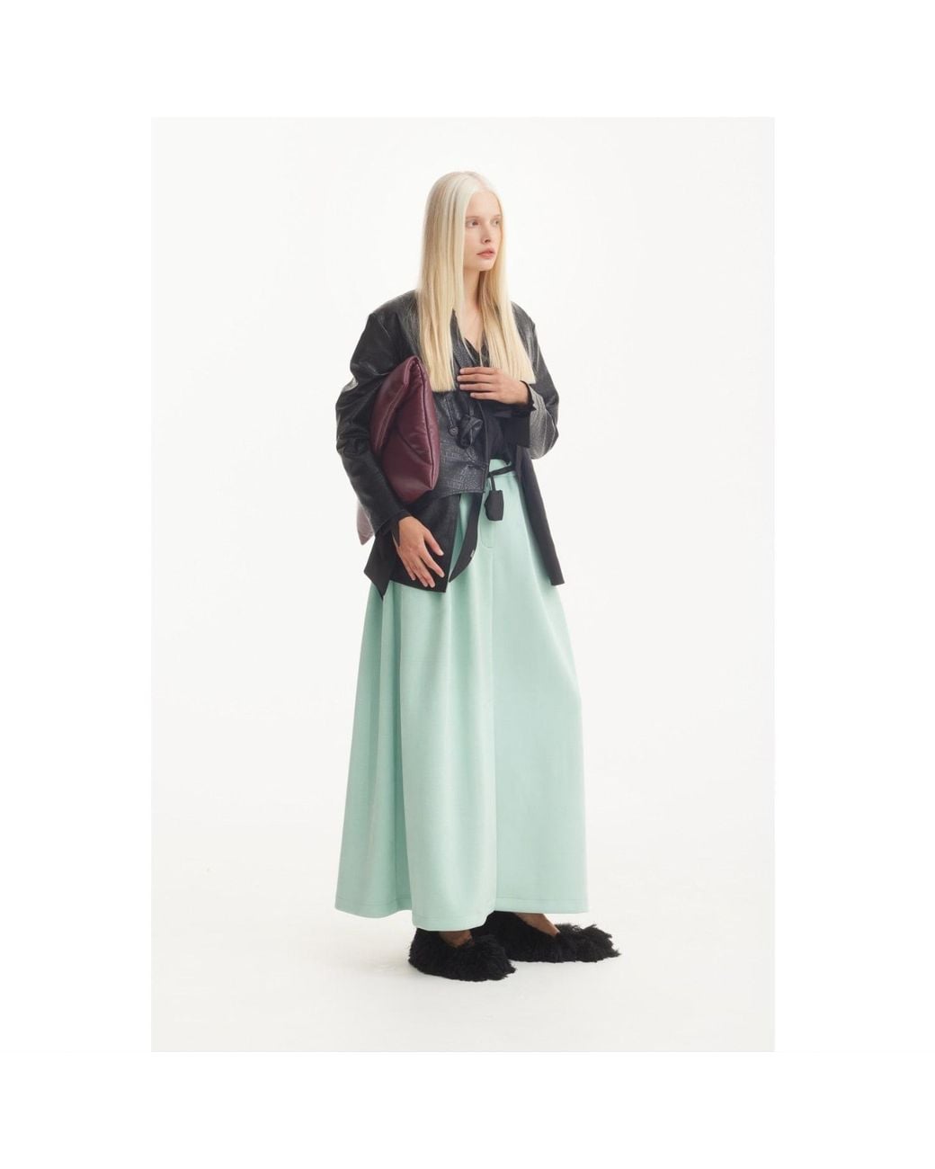 Julia Allert Green Casual Chic Front Slit Suede Skirt