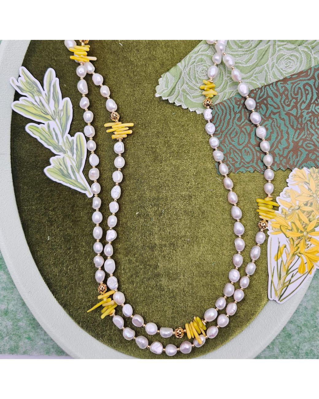 Farra Metallic Freshwater Pearl With Bamboo Coral Long Necklace