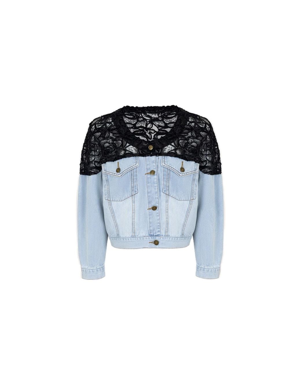 Saachi Blue Floral Mesh Denim Jacket
