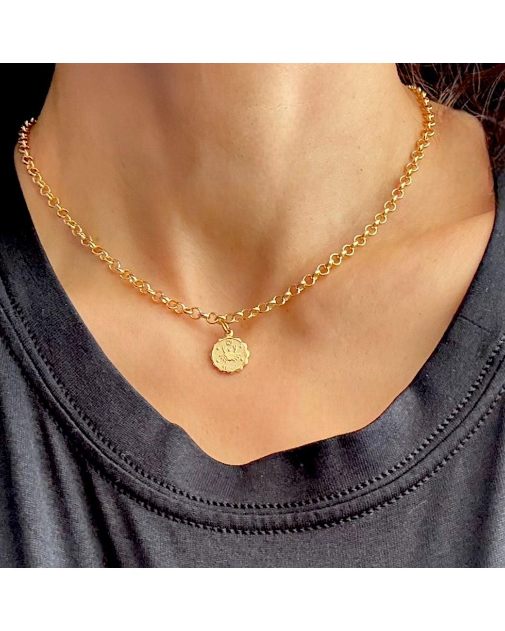 Alexie of Athens Metallic Leo Zodiac Mini Medallion Chain Necklace