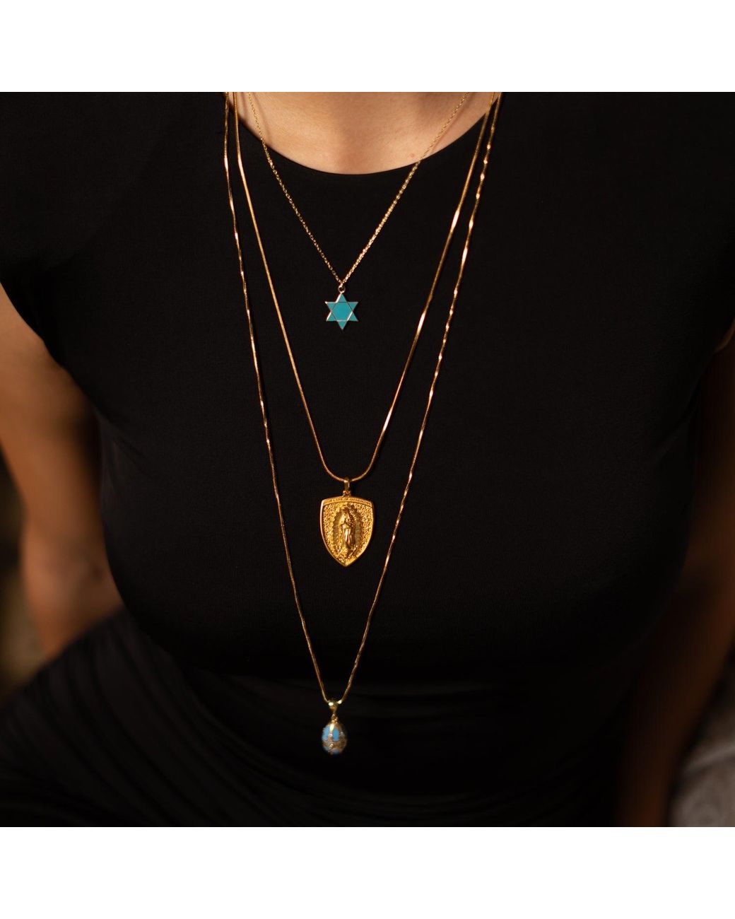 Ebru Jewelry Metallic Sacred Virgin Mary Medallion Necklace