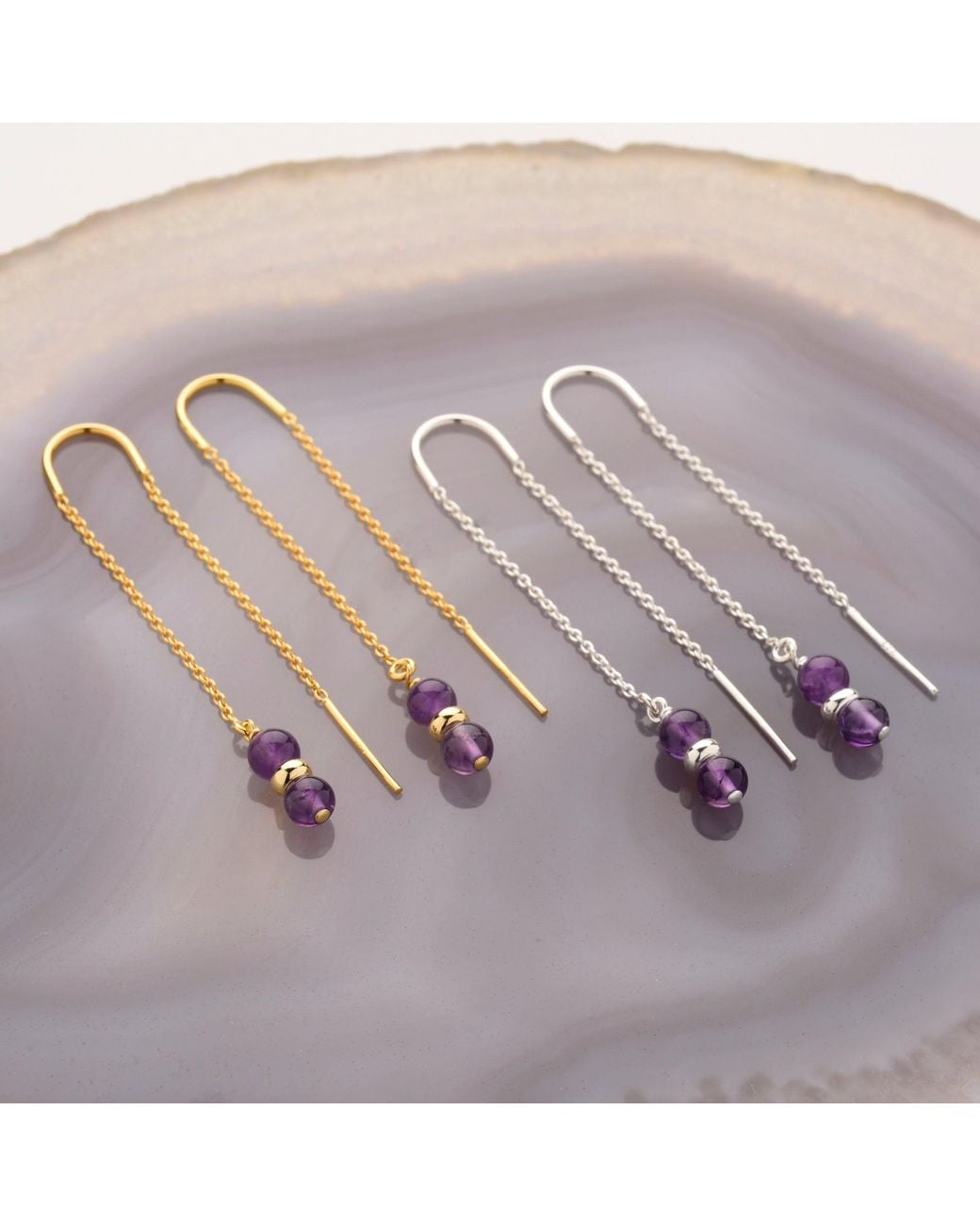 Nellou Jewellery White Fall Birthstone Earrings February Amethyst Sterling
