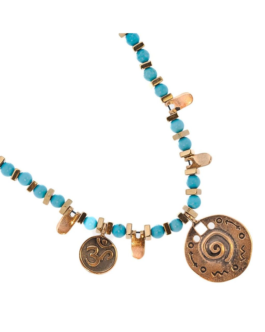 Ebru Jewelry Blue Om & Spiral Charm Beaded Choker Necklace
