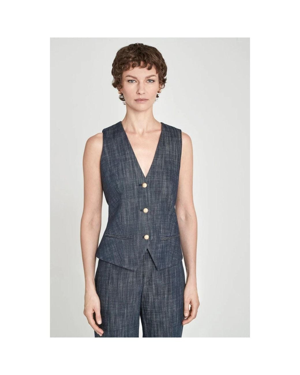 The Extreme Collection Blue Fitted Denim Vest