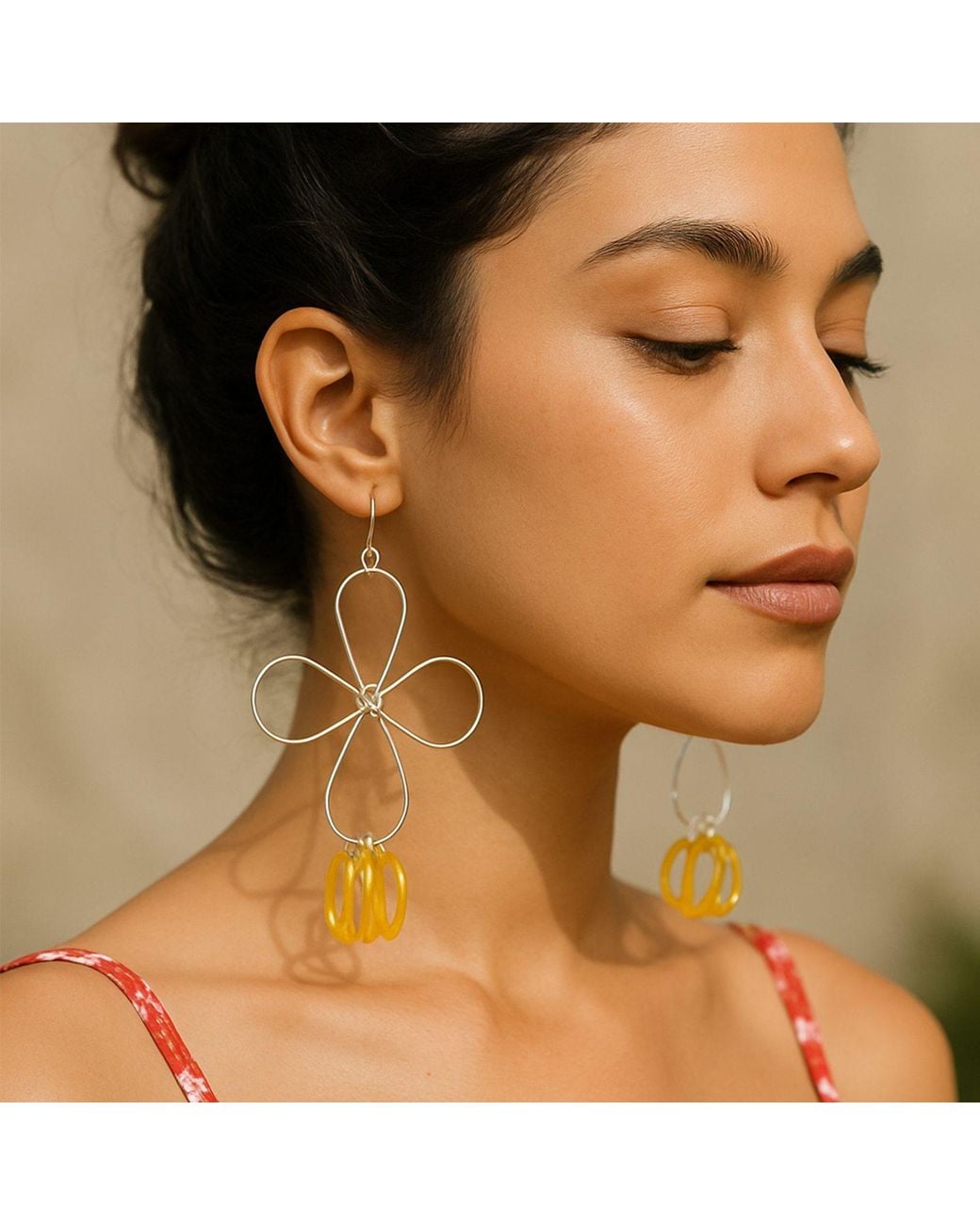 Gold & Honey Metallic Flower Drop Earrings