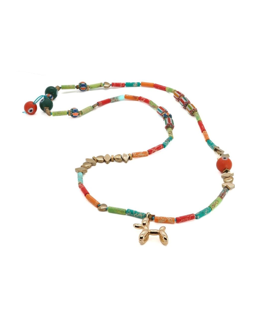 Ebru Jewelry Metallic Playful Spirit Balloon Dog Necklace With Jasper & Evil Eye