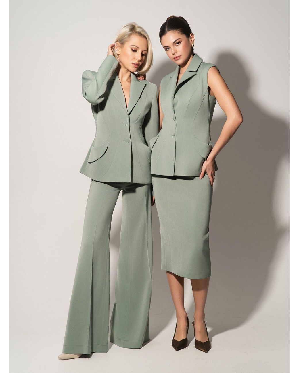 Tia Dorraine Green Tailored Fit Suiting Vest & Skirt Suit