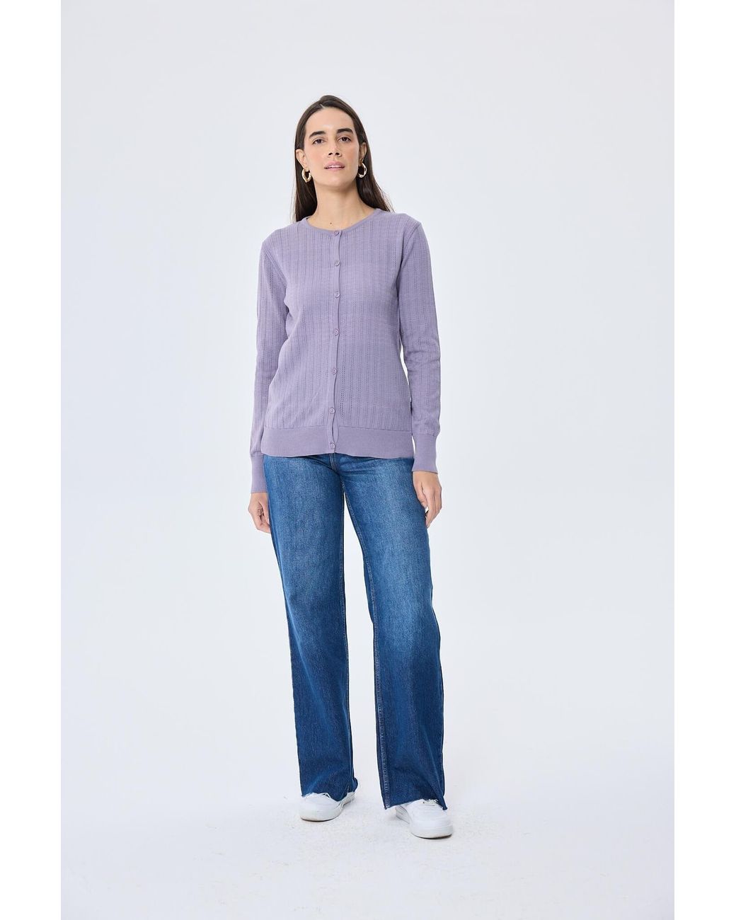 Peraluna Purple Celine Openwork Knit Cardigan
