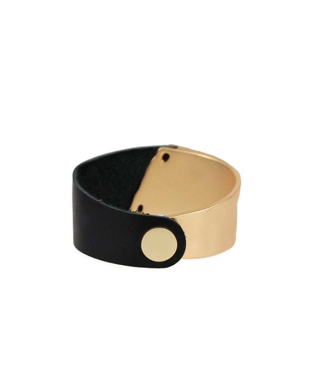 Saachi Black Leather Metal Statement Bracelet