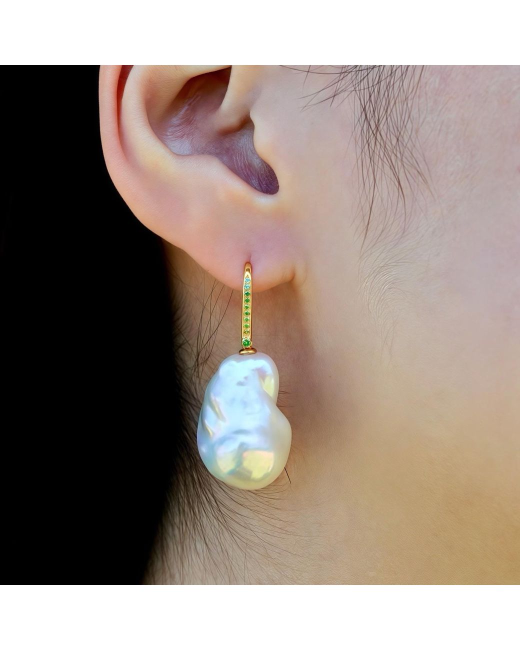 Kai Fine Jewelry Pink Solid Natural Tsavorite & Baroque Pearl Convertible Drop Earrings