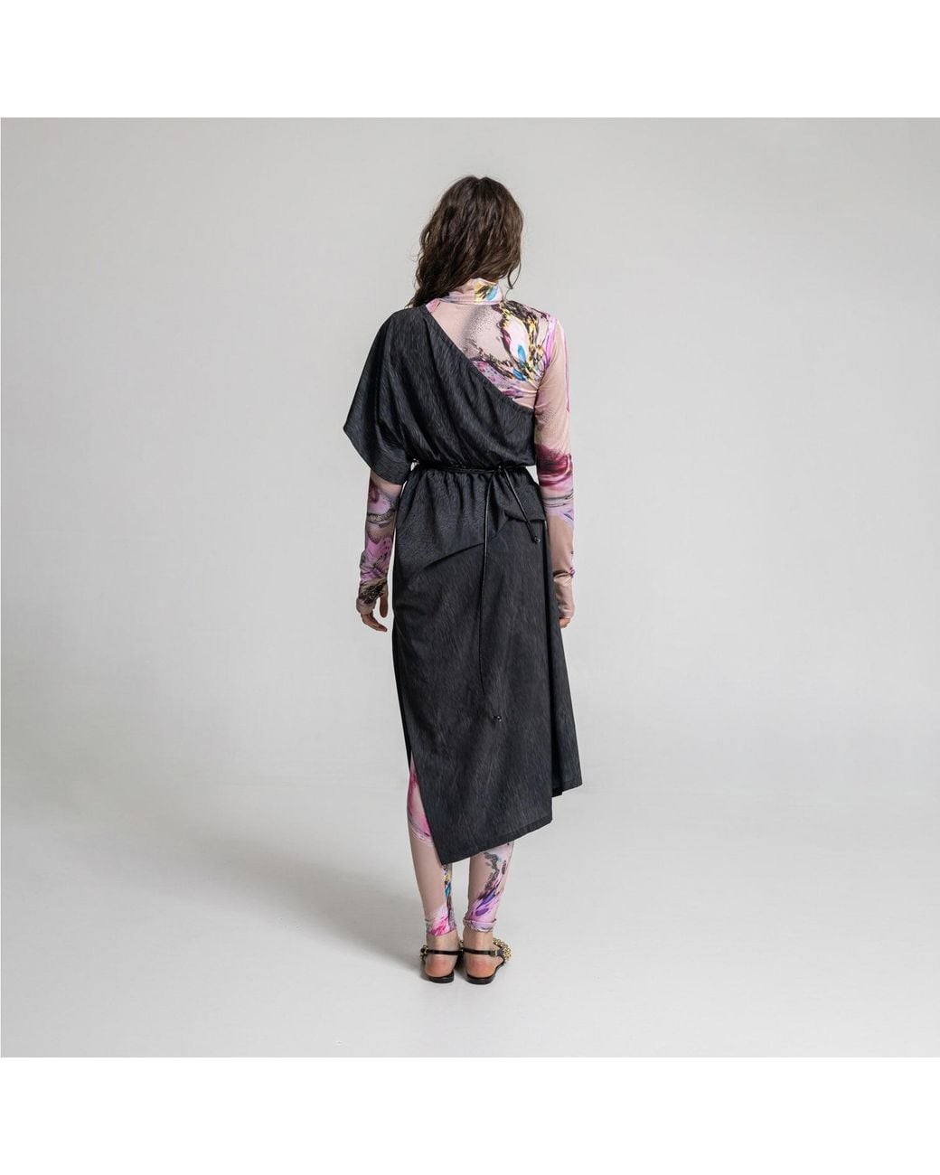 ARTISTA Blue Ruben Asymmetric Shoulder Midi Dress