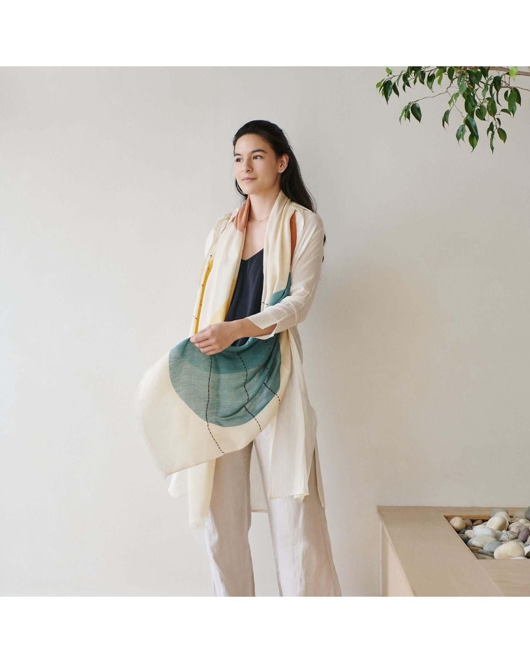 Variously Orange Cirq Moon Off Handwoven Linen Silk Scarf