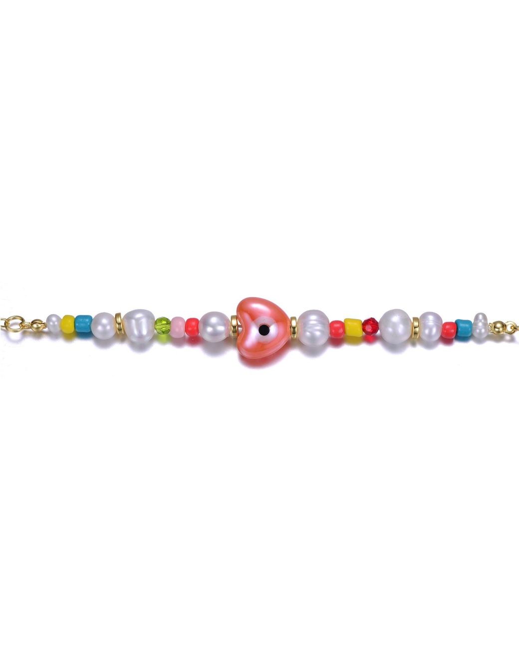 Genevive Jewelry Metallic Rachel Glauber Plated Multi-Color Beads Bracelet With Freshwater Pearls For Kids