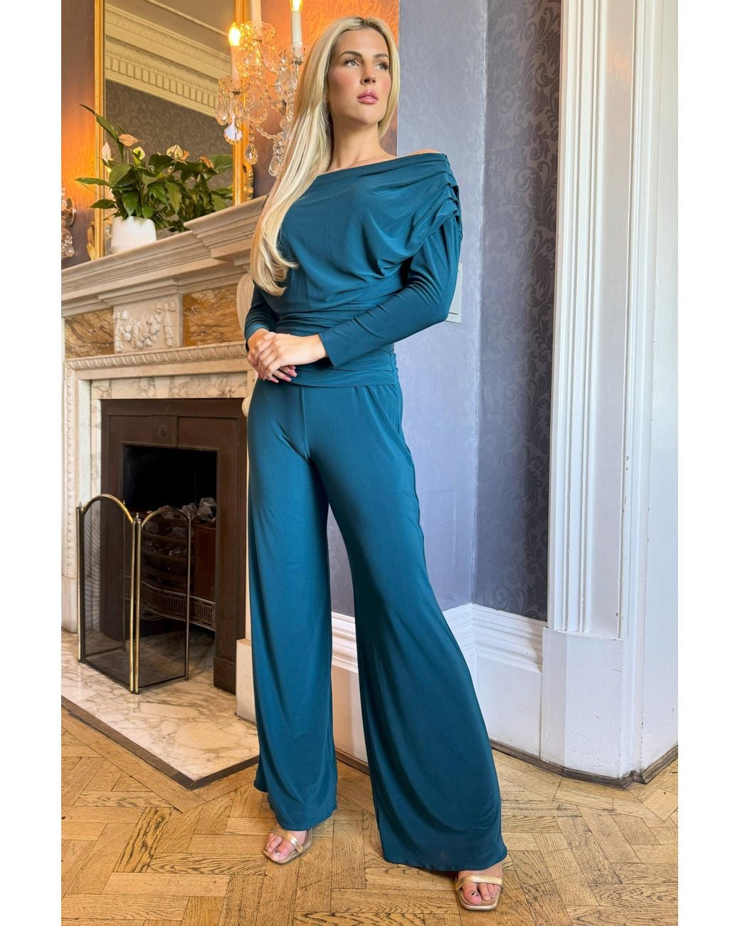 Atom Label Blue Carbon Jumpsuit With Sleeve