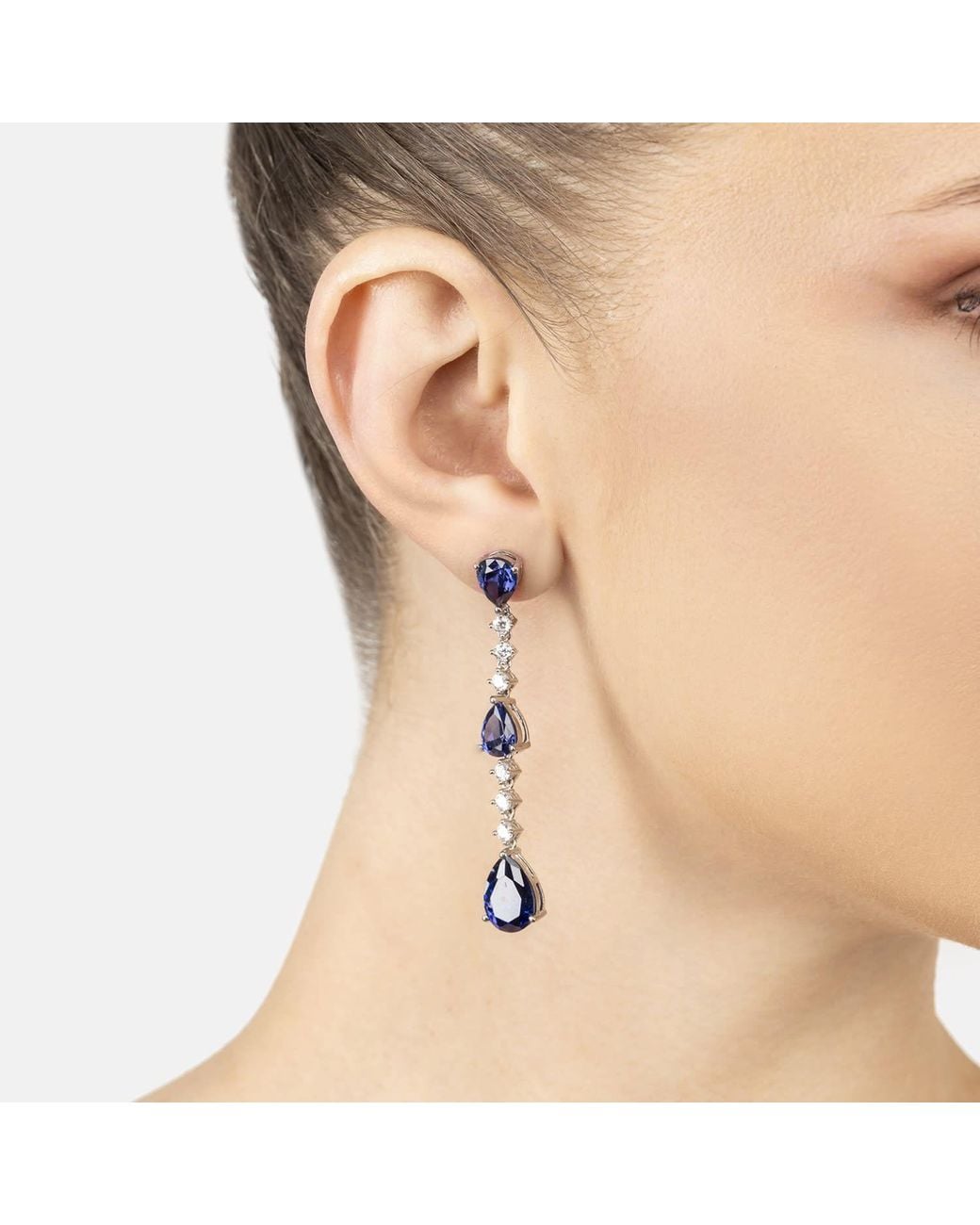 Latelita London Blue Elizabeth Drop Earrings Tanzanite