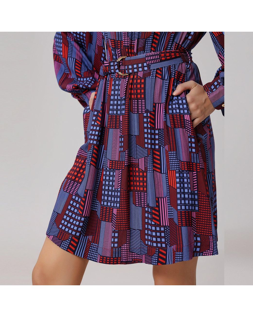 Smart and Joy Blue Graphic Print Short Blouse-Dress