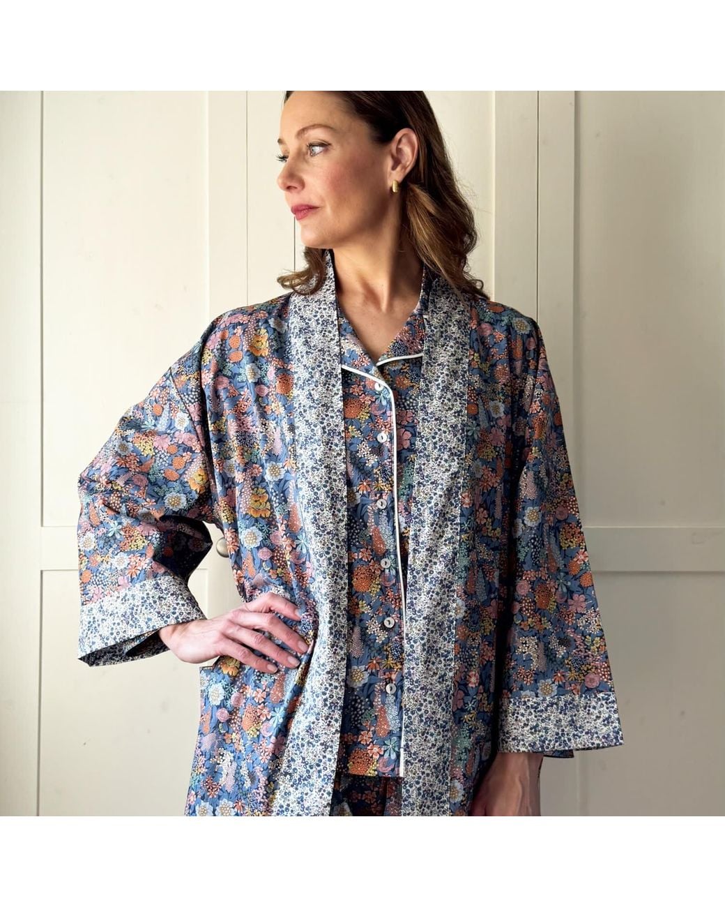 Lime Tree Design Gray Long Kimono Robe Lilac Ciara