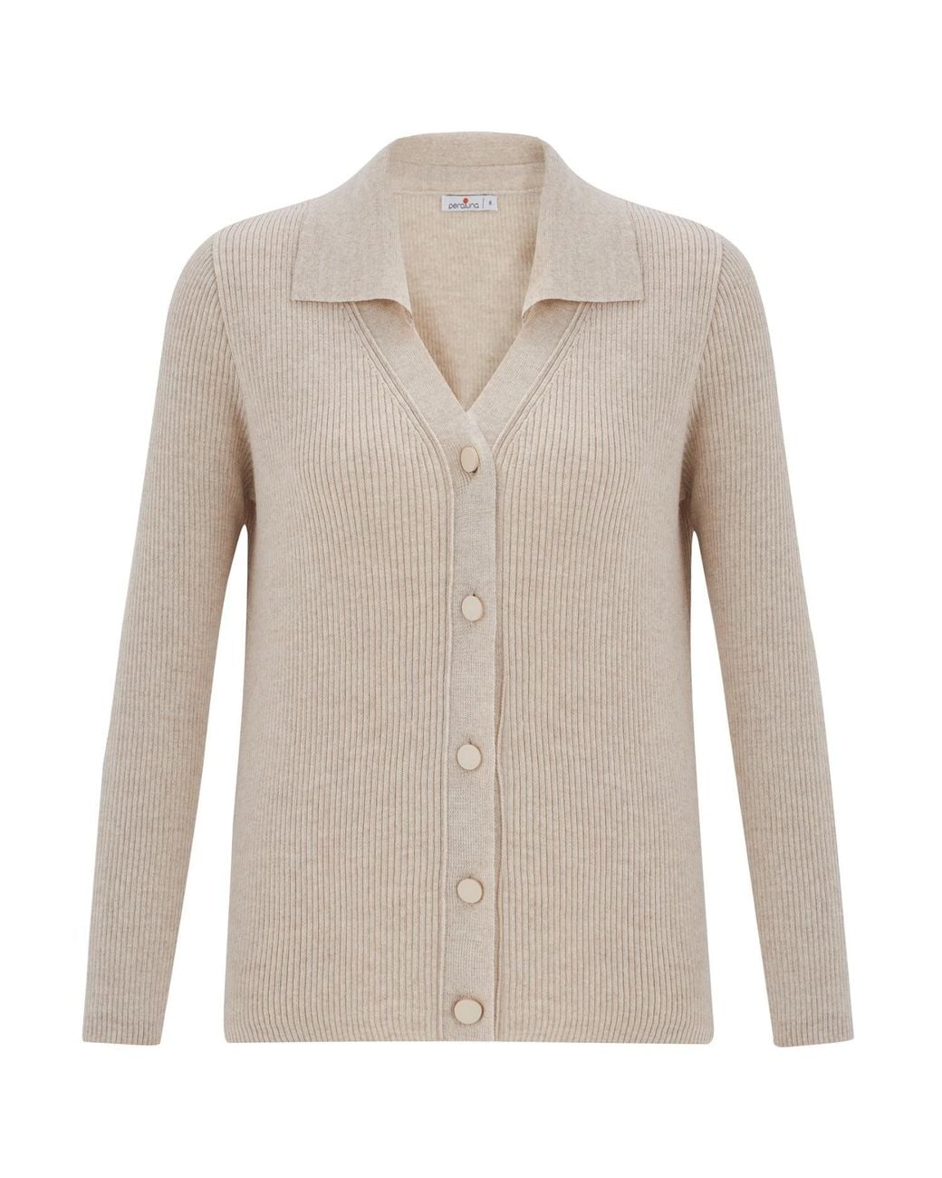 Peraluna Natural Neutrals Polo V-Neck Ribbed Knit Cardigan