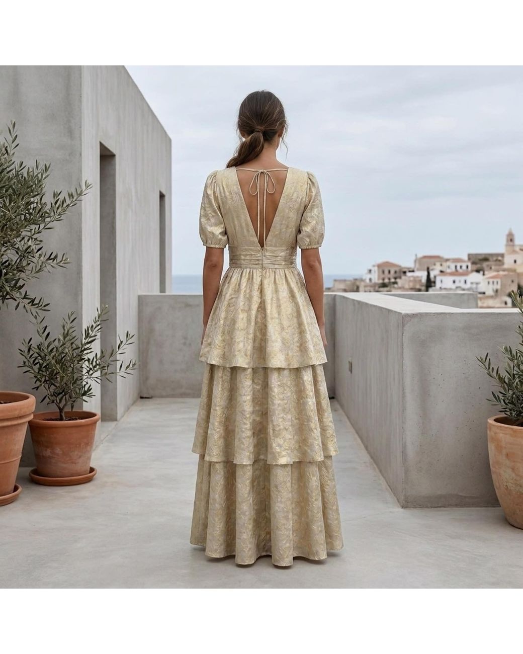 Modenaire Natural Luminous Maxi Dress Sculpted Form