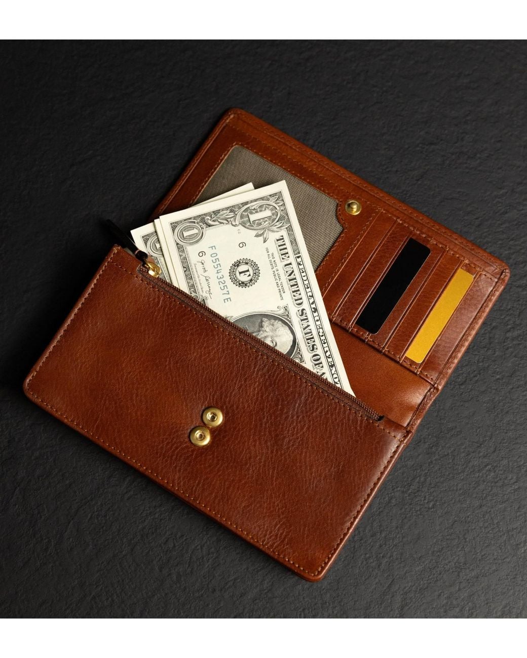 Time Resistance Brown Leather Continental Wallet