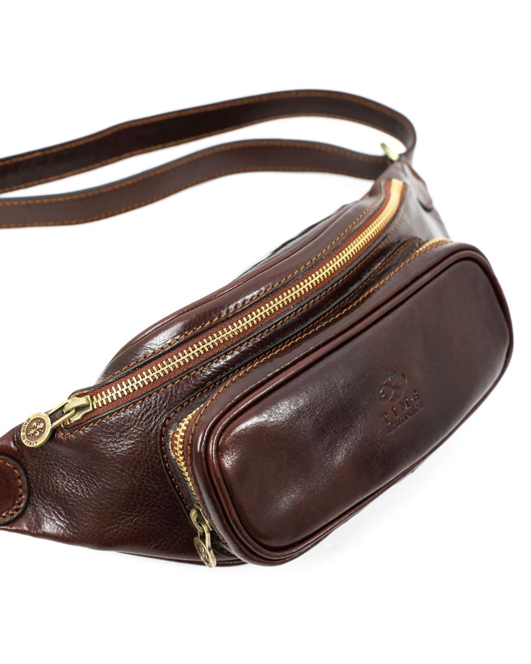 Time Resistance Brown Leather Sling Bag Belly Bag