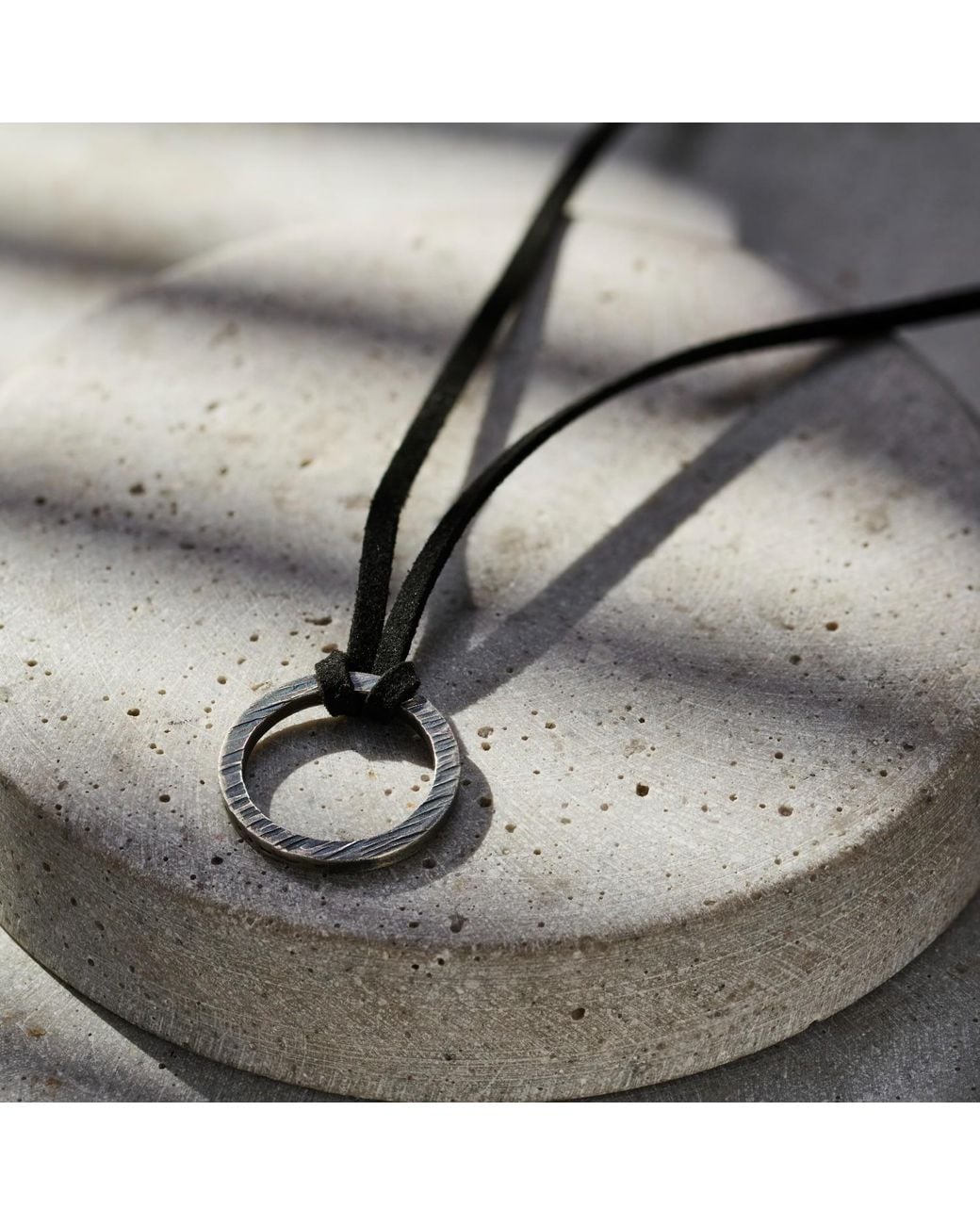 Posh Totty Designs Black Sterling Textured Quote Ring Leather Necklace for men