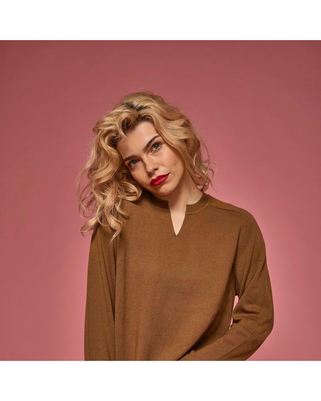 Salts Cashmere Brown Neutrals Split Crew Neck Sweater