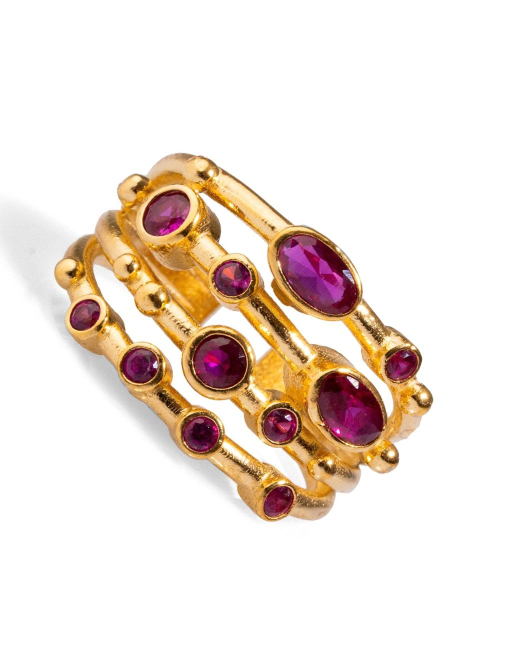Ebru Jewelry Multicolor Ruby Stone Adjustable Statement Ring