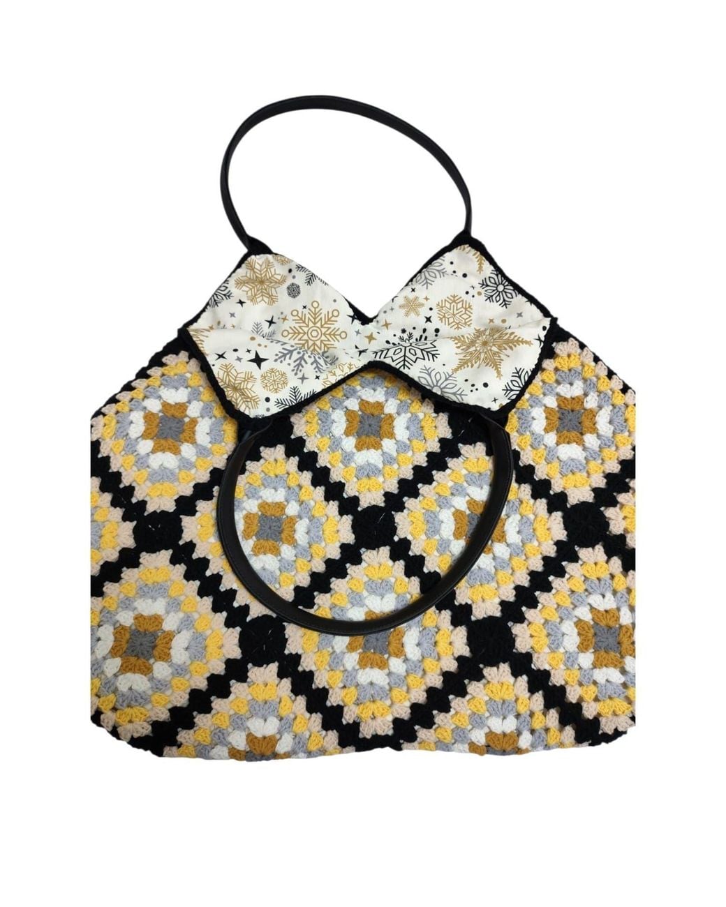 Springmoonatelier Black Handmade Granny Square Tote – Boho Crochet Bag