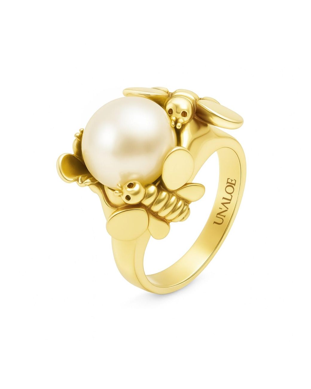 Unaloe Yellow Plated Natural Pearl Statement Ring – Luxury Handmade Gemstone Jewelry For Elegant