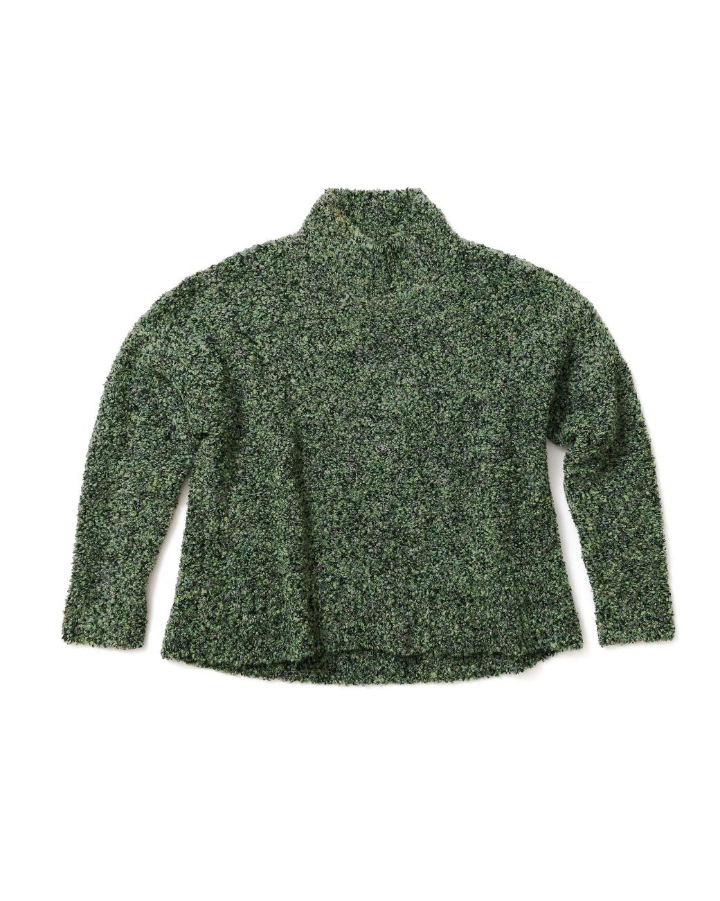 Lindsay Nicholas New York Green Bouclé Mock-Neck Knit Sweater