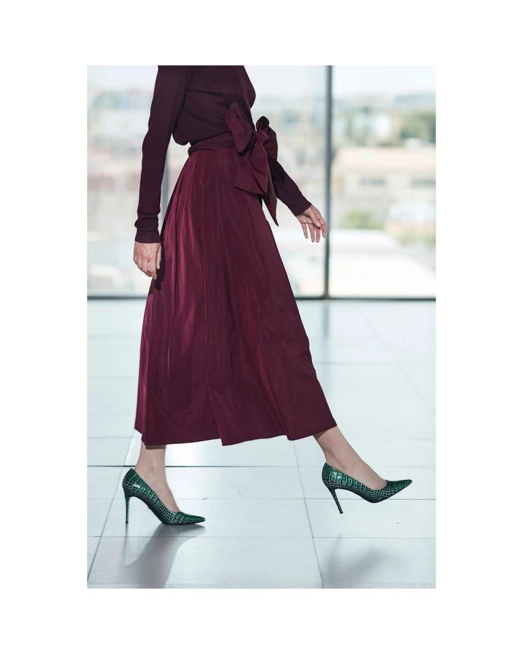 The Extreme Collection Purple Midi Skirt Plum Taffeta With Waist Bow
