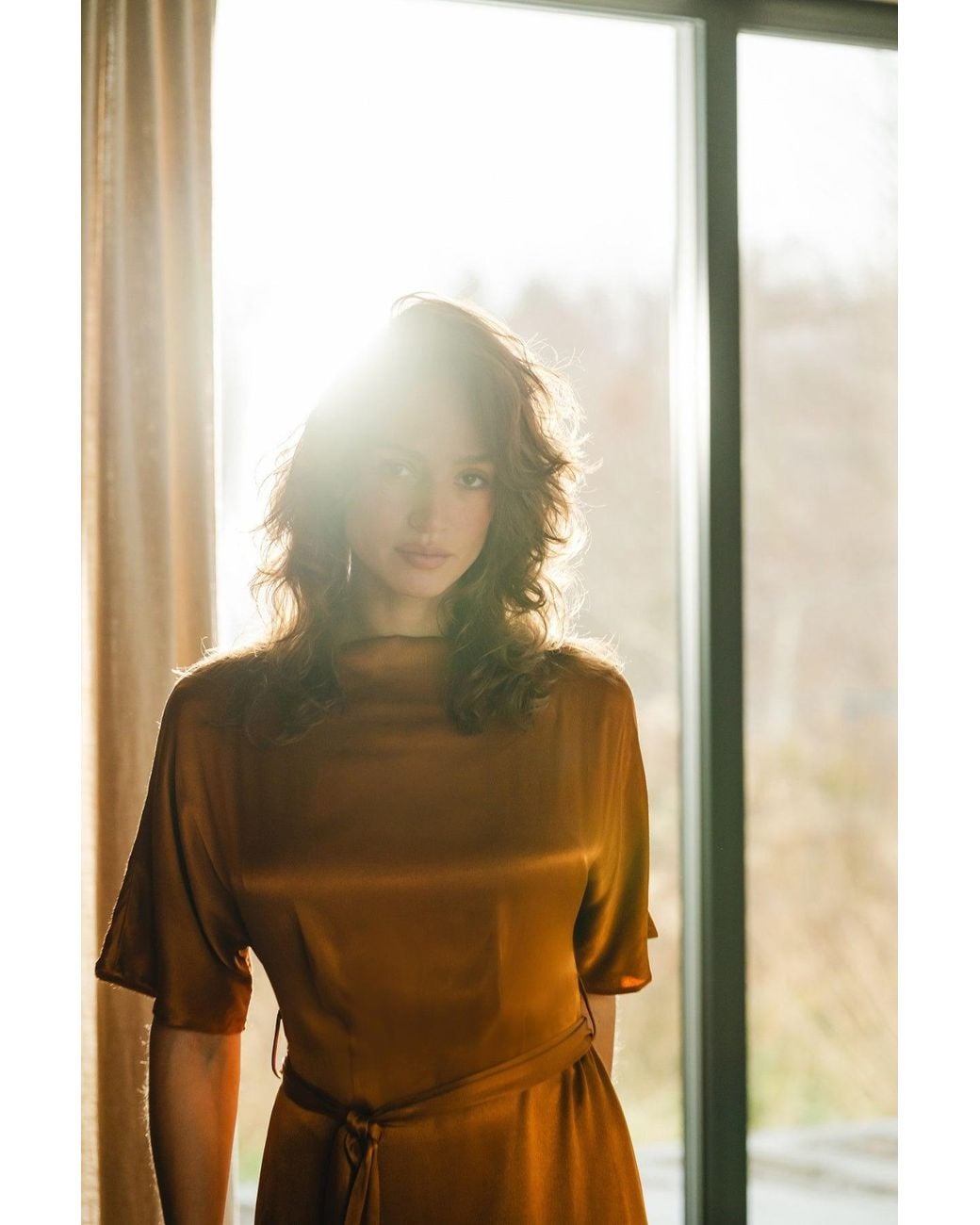 Traffic People Brown Smooth Operator Rust Short Sleeve Tie Waist Edith Maxi Dress