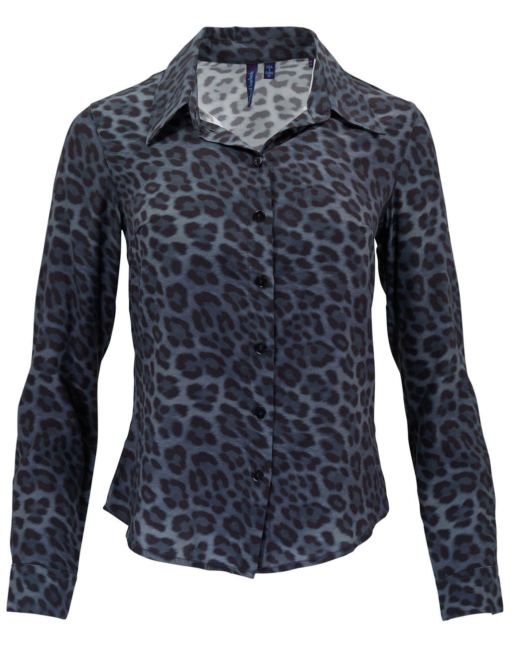 Lords of Harlech Blue Sutton Leopard Smoke Stretch Silk Long-Sleeve Shirt