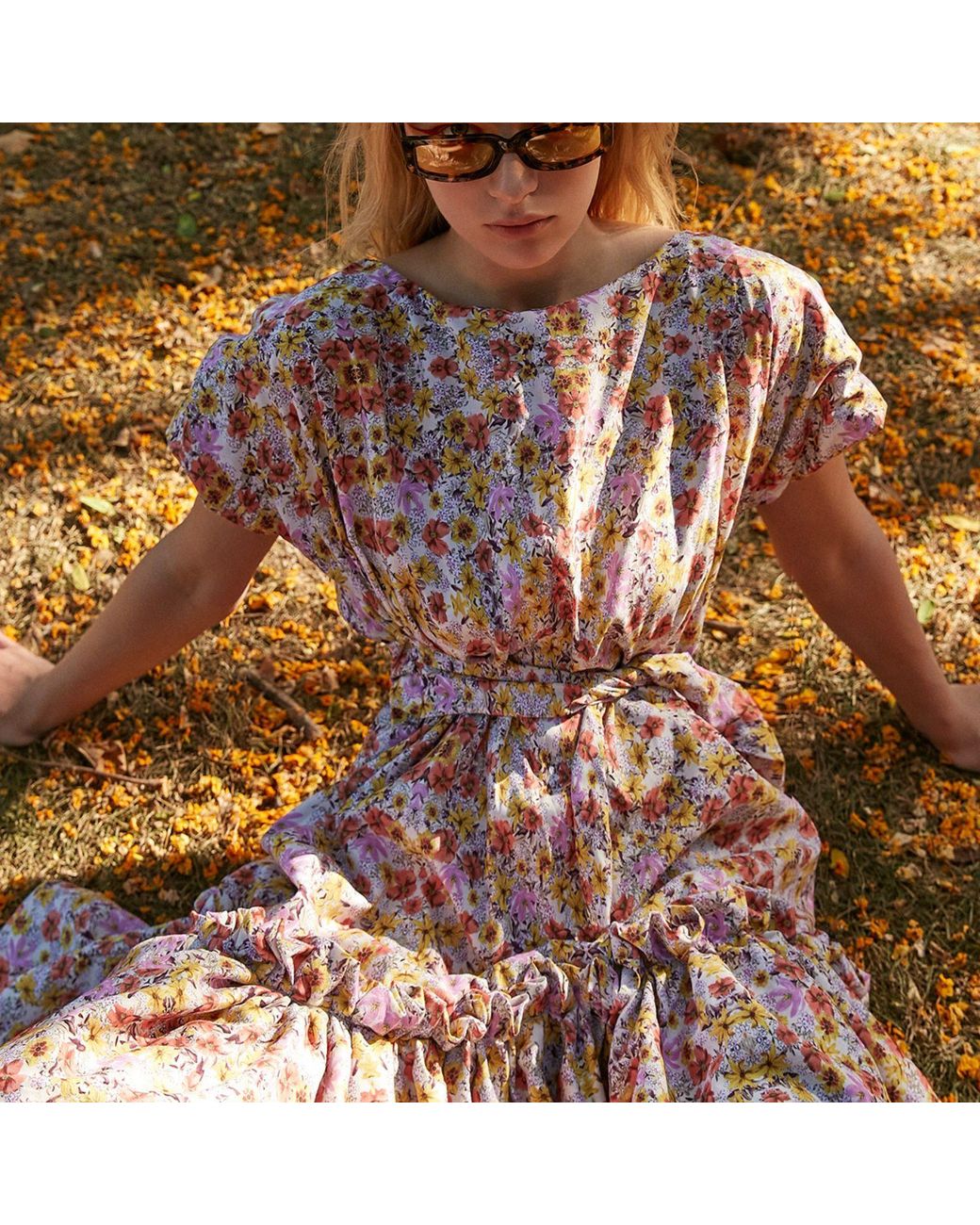 Miro Misljen Pink Floral Belted Drop Waist Midi Dress