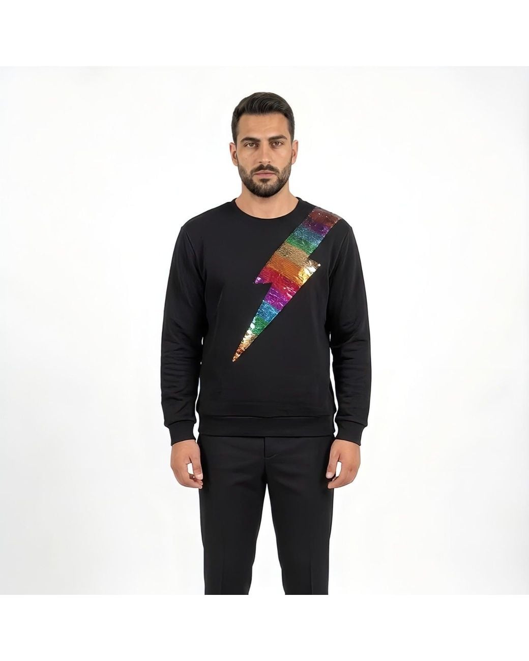 Any Old Iron Blue Reversible Sequin Lightning Sweatshirt for men