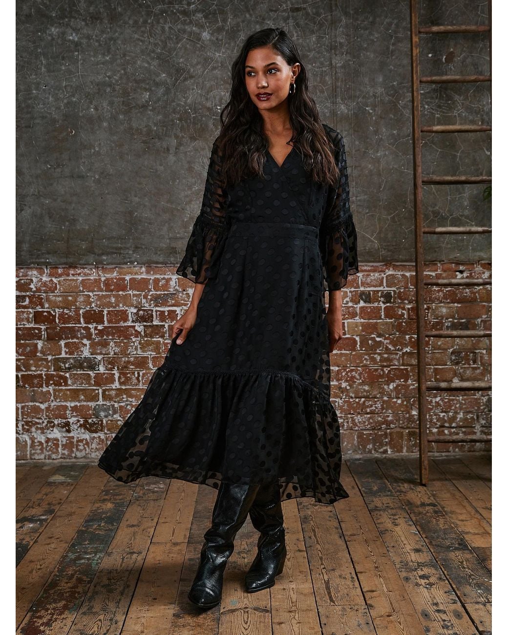 Rose & Nancy Black Ivy Polka Dot Midi Dress
