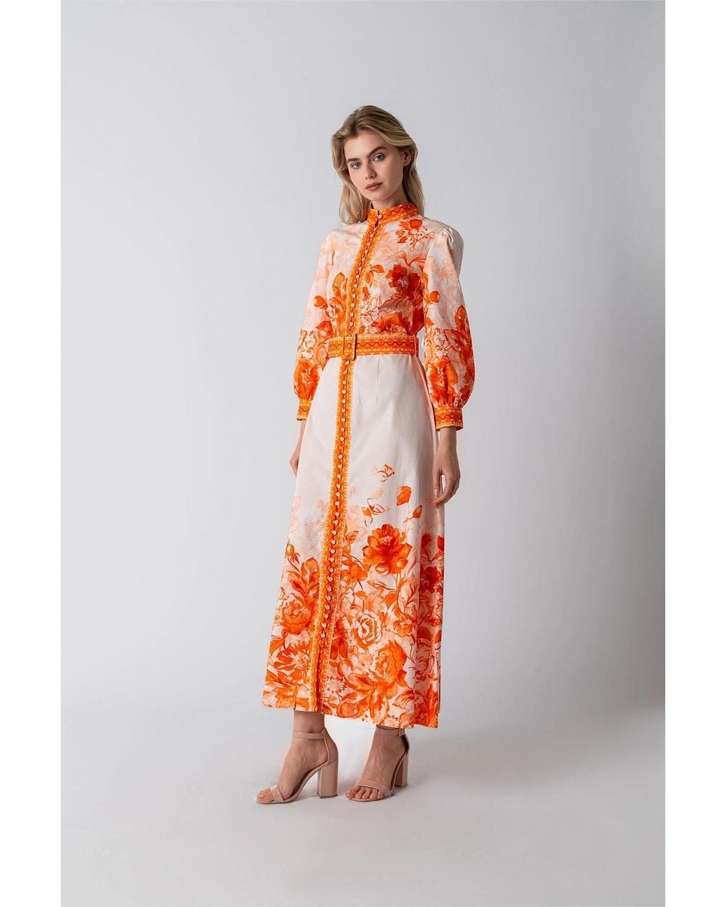Raishma Orange Cora Printed Dress