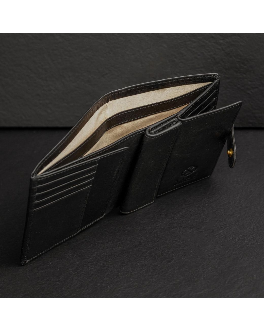 Time Resistance Black Leather Bifold Wallet With A Snap Closure for men