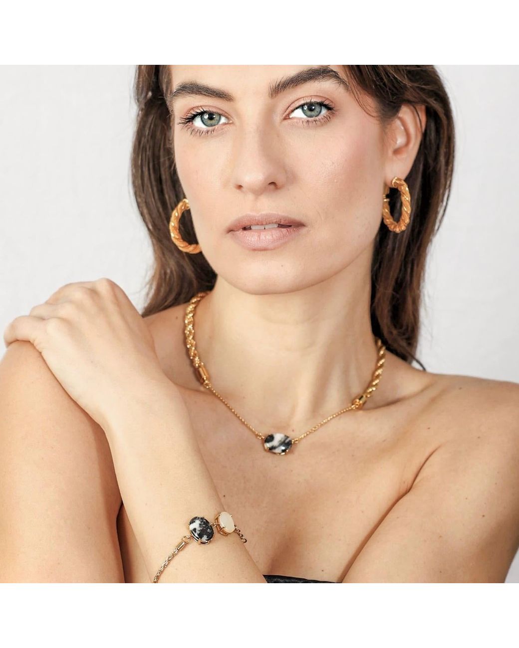 Crystalline Jewellery Metallic Golden Twist Hoop Earrings