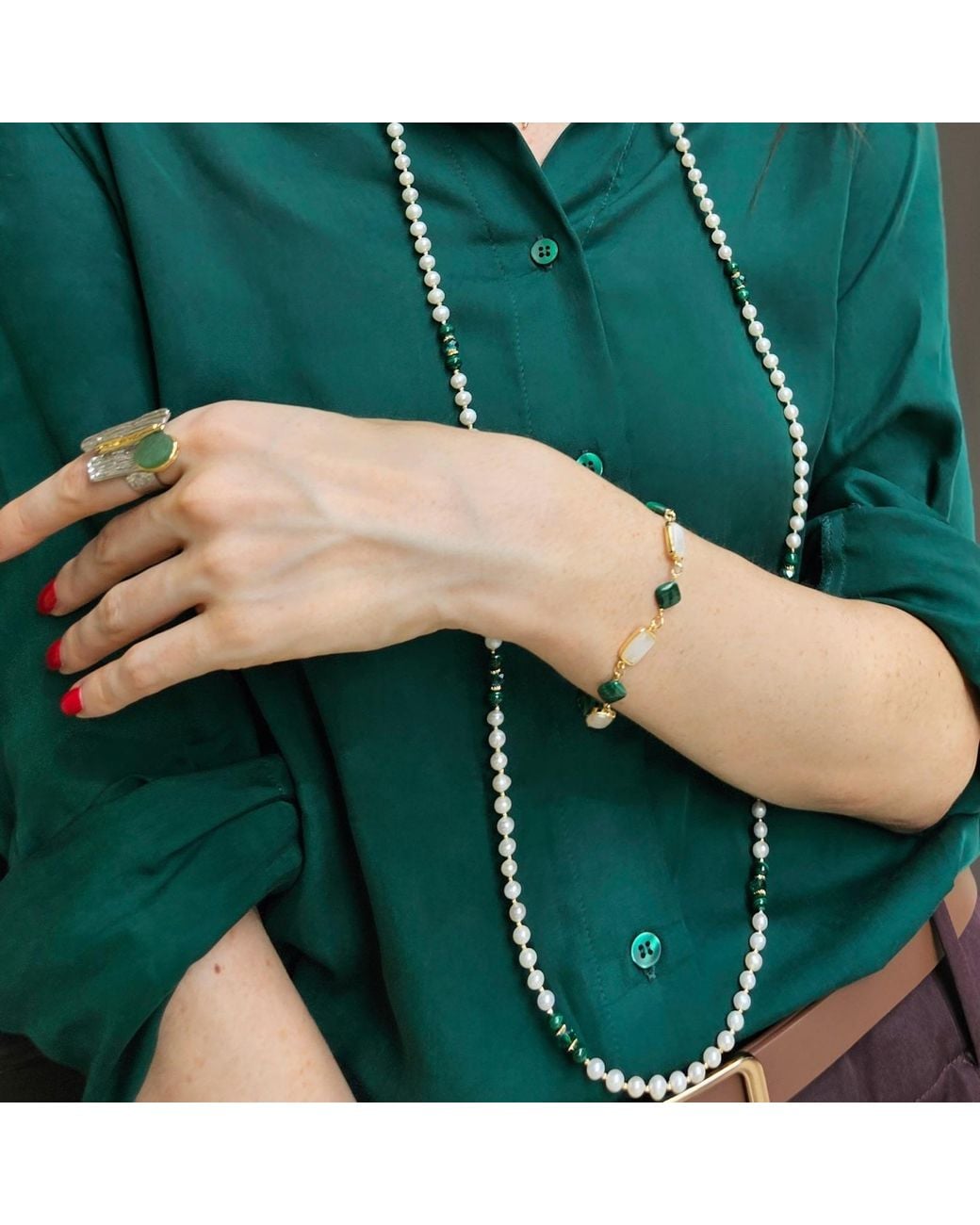 Farra Green Aventurine Stone Setting Statement Ring