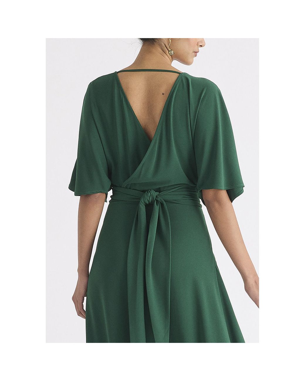 Paisie Green Flare Sleeves Maxi Wrap Dress