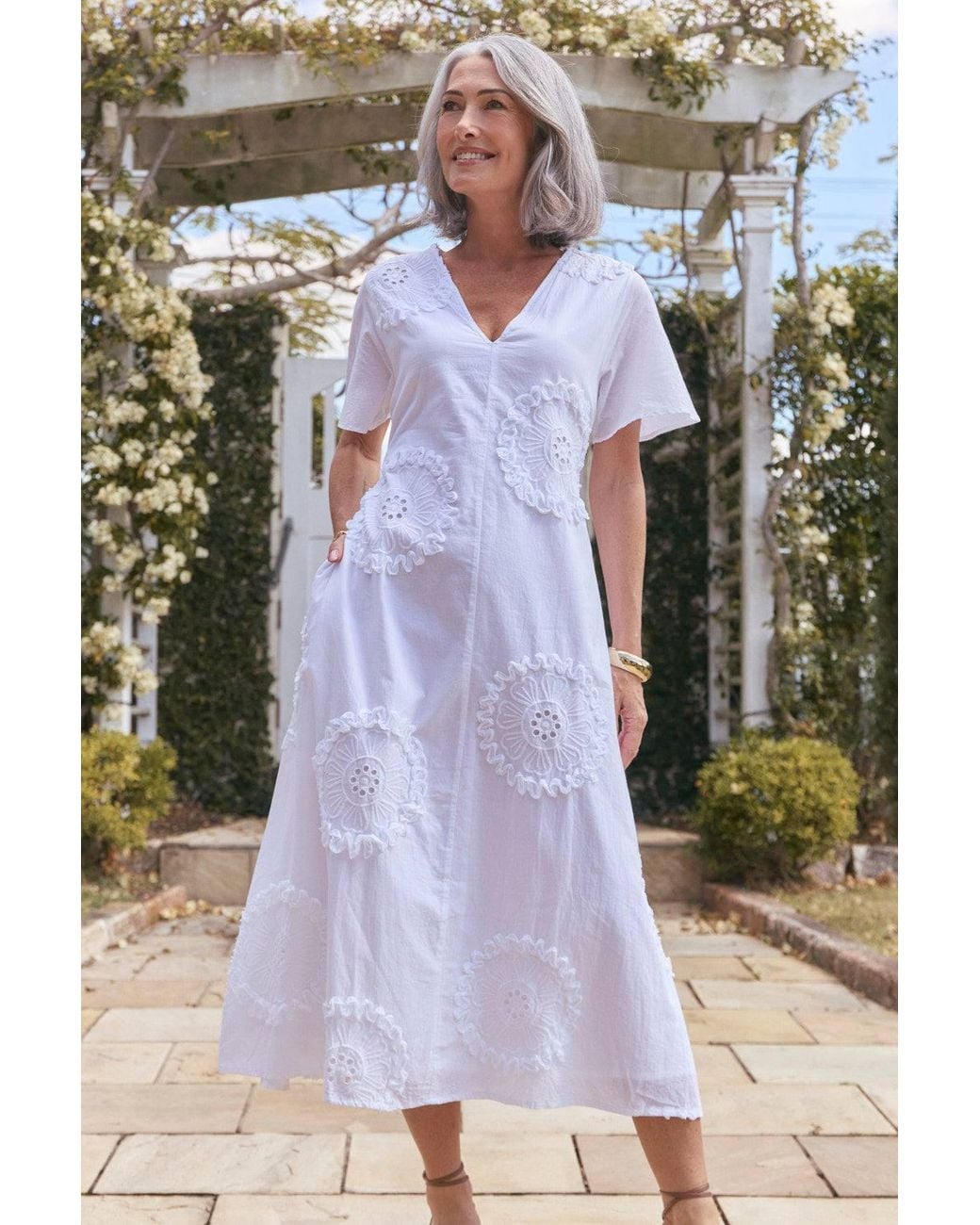Adrift Clothing White Tatum Flutter Sleeve Dress