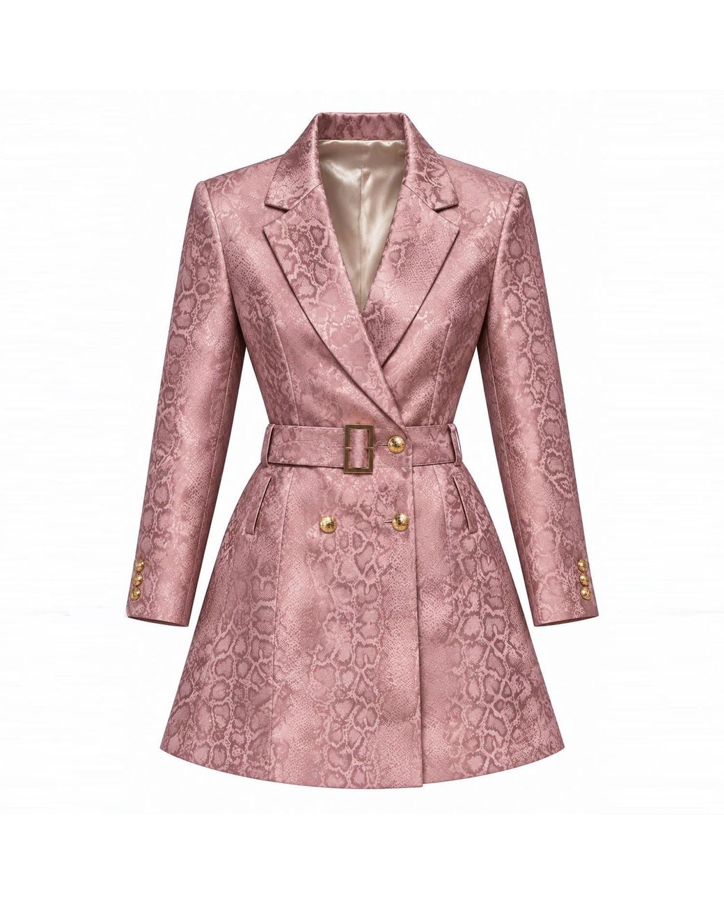 Richa Sharma Pink Rose Rose Serpent Handcrafted Jacquard Blazer Dress With Belt
