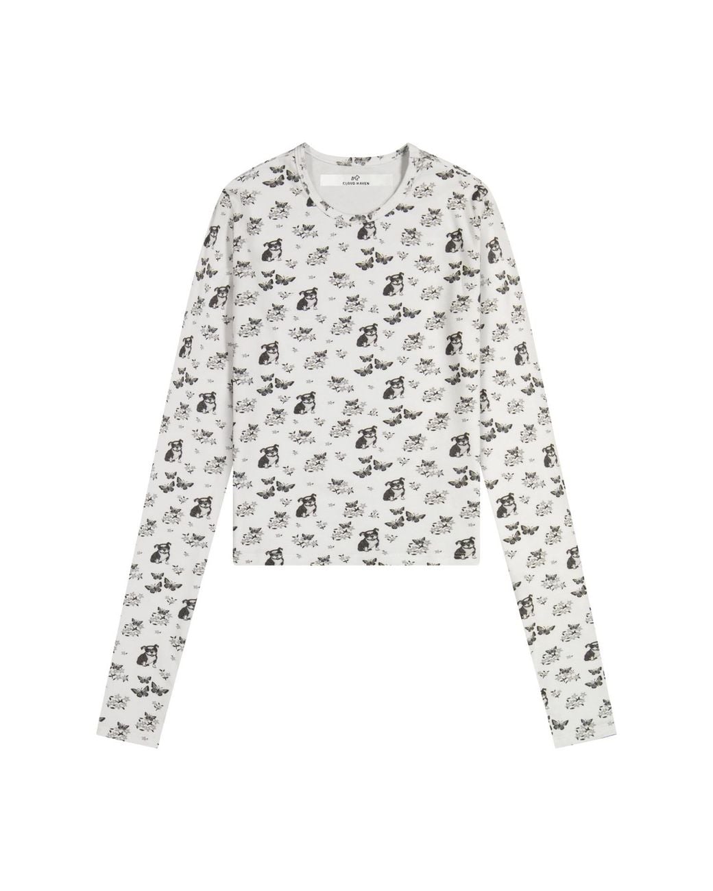 Cloud Haven Blue Long Sleeve Smiling Bulldog Printed Tee